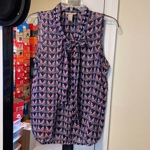 Semi sheer top with tie neck